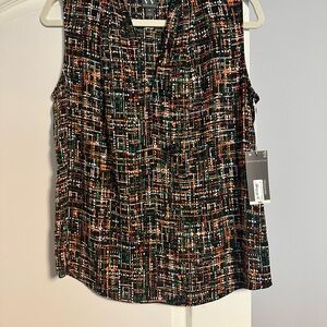 Worthington Black and Brown Sleeveless Blouse with Mandarin Collar